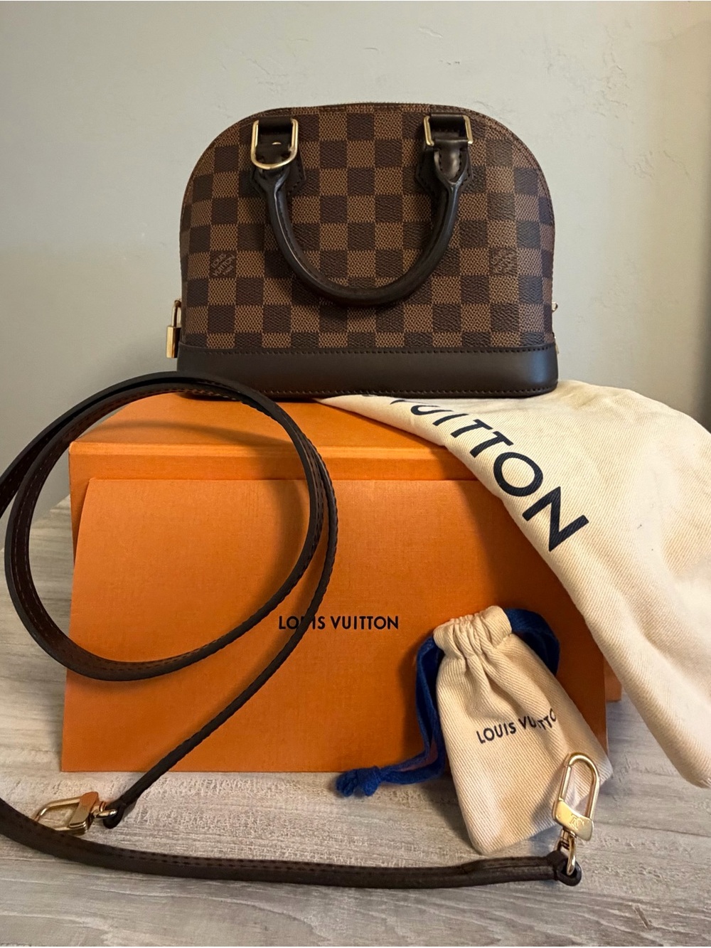 Louis Vuitton Damier Ebene Alma BB with Gold Hardware